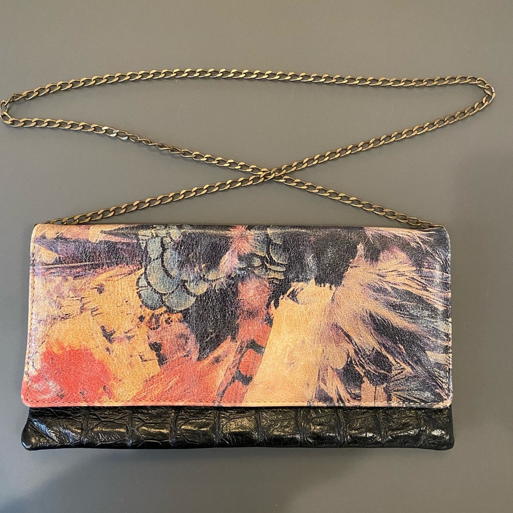 Black Leather Clutch with Detachable Chain Crossbody